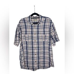 Duluth Trading Co Blue and Orange Plaid Casual Button Down Shirt L